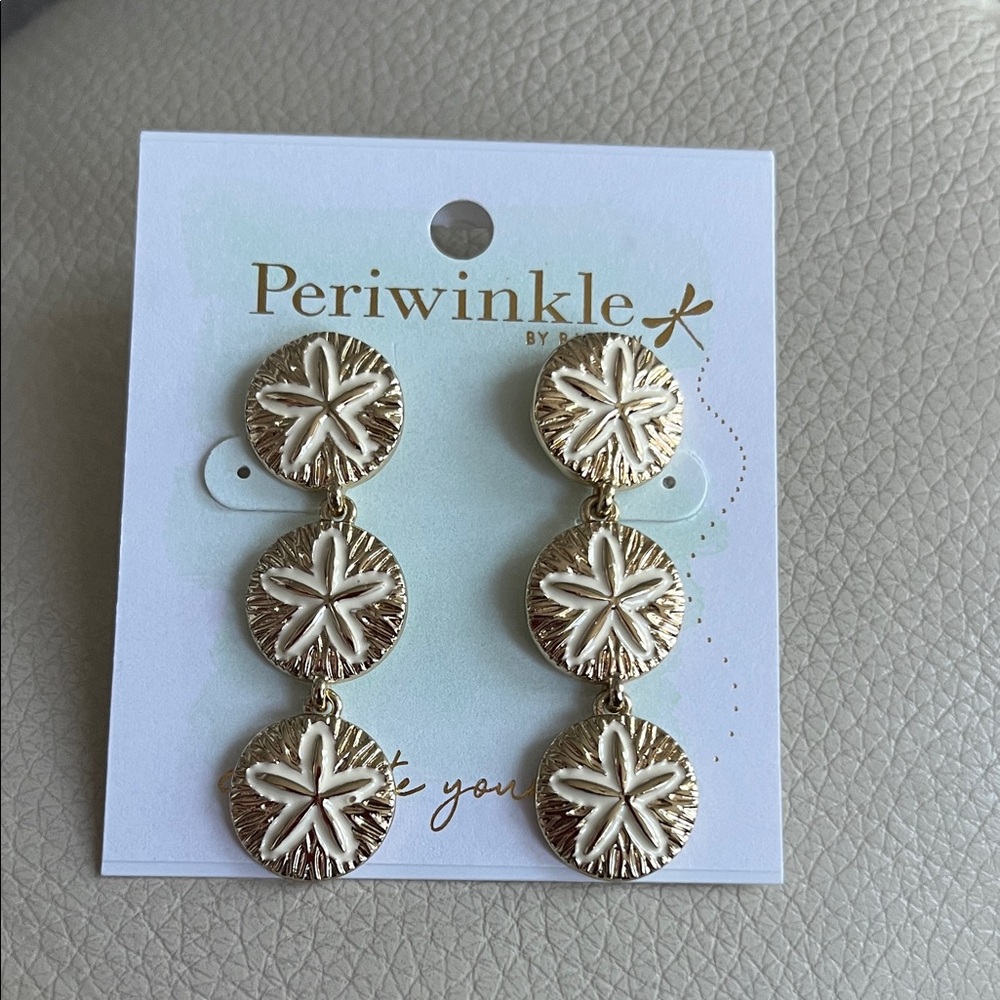 Periwinkle!  Gold and White Starfish Earrings. Long. Beautiful